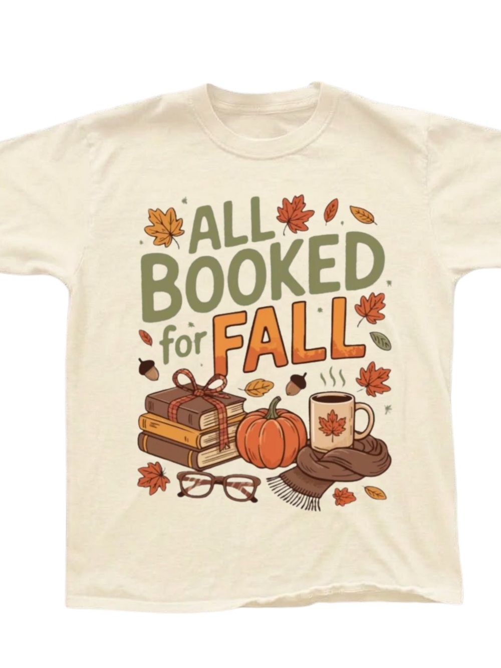 Cream "All Booked for Fall" Graphic Short Sleeve Tee, Gift For Her, For Him